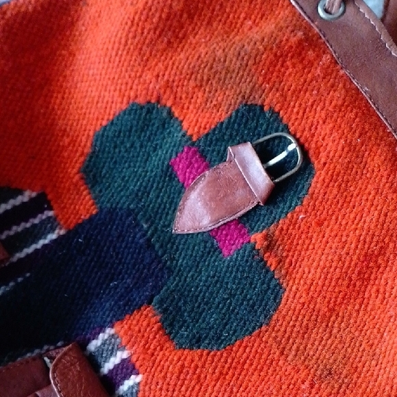 Vintage Peru Andean Hippie Boho Festival Wool Blanket Pockets Bag Backpack Rucks - Picture 5 of 6